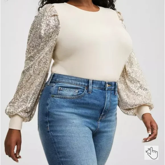 Torrid Beige Sequin Sleeve Top - Picture 2 of 11